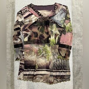 Sheer 3/4 length Animal print top